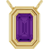 14K Gold Natural Amethyst Round Bezel-Set Necklace - Yellow Gold