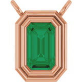 14K Gold Natural Emerald Round Bezel-Set Necklace - Rose Gold