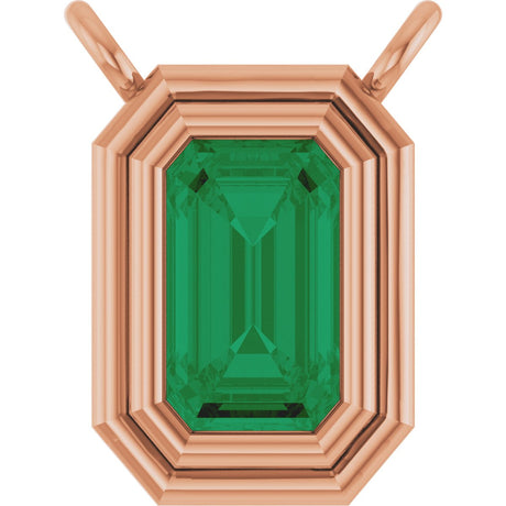 14K Gold Natural Emerald Round Bezel-Set Necklace - Rose Gold