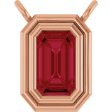 14K Gold Lab-Grown Ruby Round Bezel-Set Necklace - Rose Gold