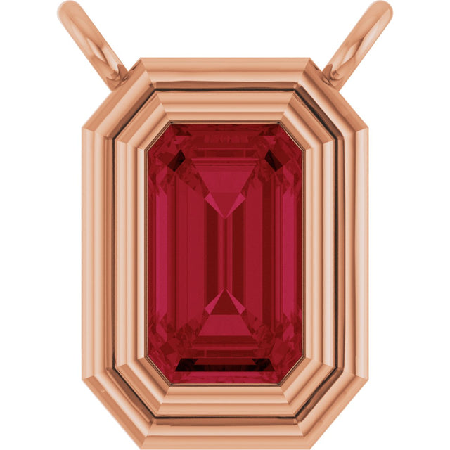 14K Gold Lab-Grown Ruby Round Bezel-Set Necklace - Rose Gold