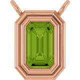14K Gold Natural Peridot Round Bezel-Set Necklace - Rose Gold