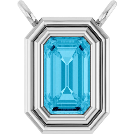 Platinum Emerald Natural Aquamarine Round Bezel-Set Necklace