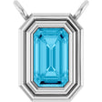 14K Gold Natural Aquamarine Round Bezel-Set Necklace - White Gold