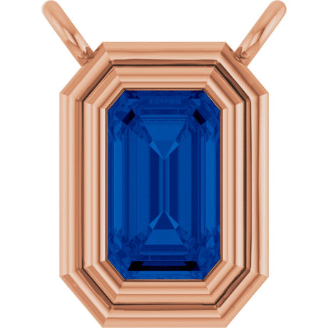 14K Gold Lab-Grown Blue Sapphire Round Bezel-Set Necklace - Rose Gold