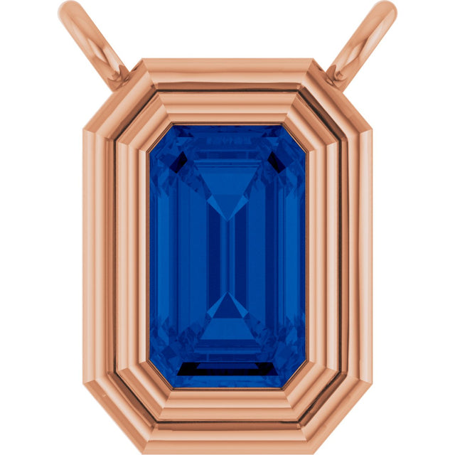 14K Gold Lab-Grown Blue Sapphire Round Bezel-Set Necklace - Rose Gold