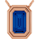14K Gold Natural Blue Sapphire Round Bezel-Set Necklace - Rose Gold