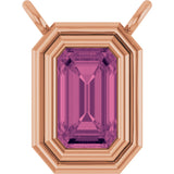 14K Gold Natural Pink Tourmaline Round Bezel-Set Necklace - Rose Gold