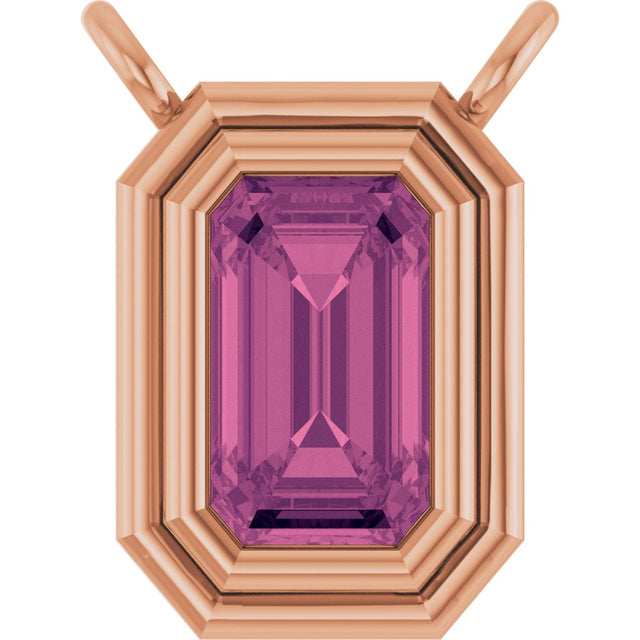 14K Gold Natural Pink Tourmaline Round Bezel-Set Necklace - Rose Gold
