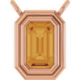 14K Gold Natural Citrine Round Bezel-Set Necklace - Rose Gold