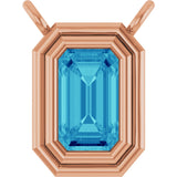 14K Gold Natural Blue Zircon Round Bezel-Set Necklace - Rose Gold