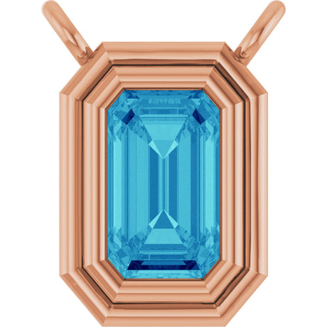 14K Gold Natural Blue Zircon Round Bezel-Set Necklace - Rose Gold