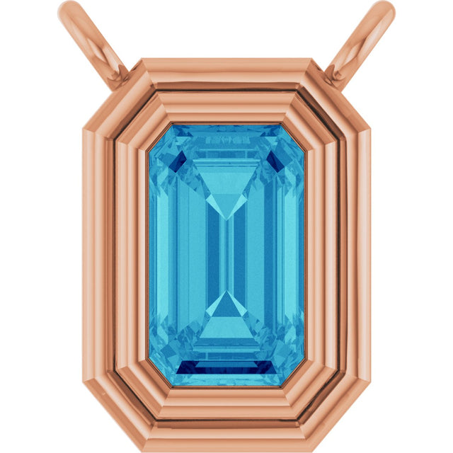 14K Gold Natural Blue Zircon Round Bezel-Set Necklace - Rose Gold