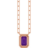 14K Gold Natural Amethyst Round Bezel-Set Necklace - Rose Gold