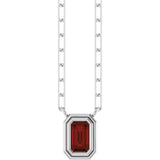 14K Gold Natural Mozambique Garnet Round Bezel-Set Necklace - White Gold