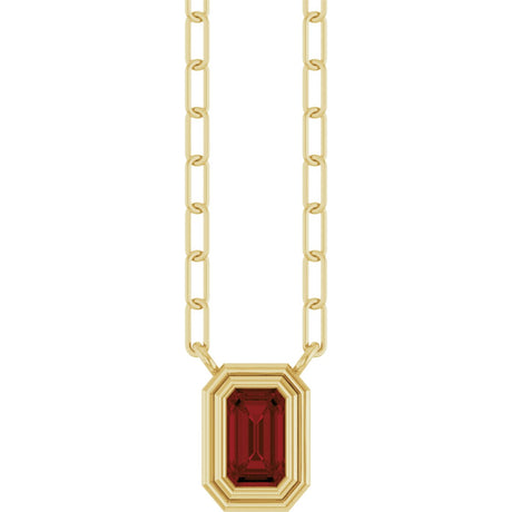 14K Gold Natural Mozambique Garnet Round Bezel-Set Necklace - Yellow Gold