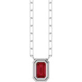 14K Gold Emerald Natural Ruby Round Bezel-Set Necklace - White Gold