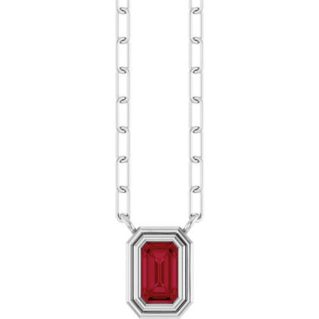 14K Gold Emerald Natural Ruby Round Bezel-Set Necklace - White Gold