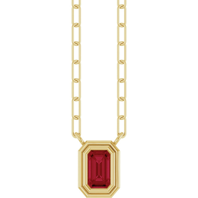 14K Gold Emerald Natural Ruby Round Bezel-Set Necklace - Yellow Gold