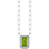 14K Gold Natural Peridot Round Bezel-Set Necklace - White Gold