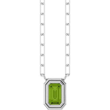 14K Gold Natural Peridot Round Bezel-Set Necklace - White Gold