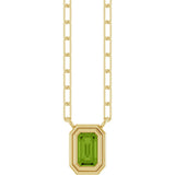 14K Gold Natural Peridot Round Bezel-Set Necklace - Yellow Gold
