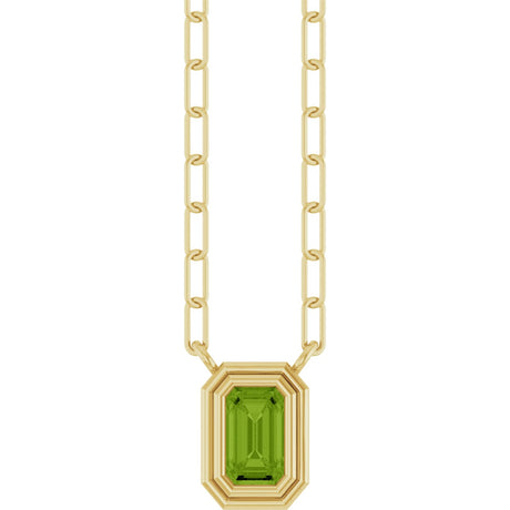 14K Gold Natural Peridot Round Bezel-Set Necklace - Yellow Gold