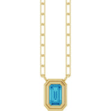 14K Gold Natural Blue Zircon Round Bezel-Set Necklace - Yellow Gold