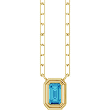 14K Gold Natural Blue Zircon Round Bezel-Set Necklace - Yellow Gold
