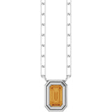 14K Gold Natural Citrine Round Bezel-Set Necklace - White Gold