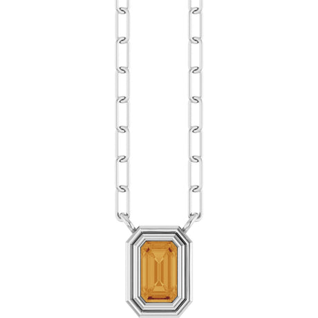 14K Gold Natural Citrine Round Bezel-Set Necklace - White Gold