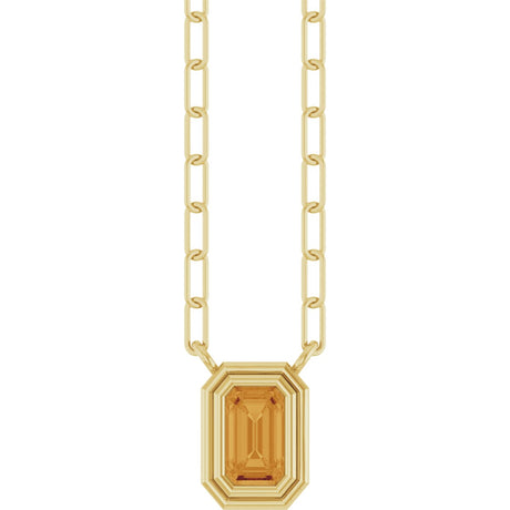 14K Gold Natural Citrine Round Bezel-Set Necklace - Yellow Gold