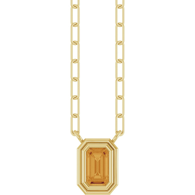 14K Gold Natural Citrine Round Bezel-Set Necklace - Yellow Gold
