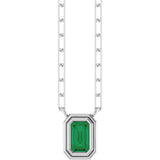 14K Gold Lab-Grown Emerald Round Bezel-Set Necklace - White Gold