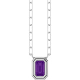 14K Gold Natural Amethyst Round Bezel-Set Necklace - White Gold
