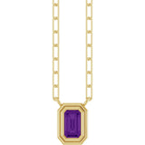 14K Gold Natural Amethyst Round Bezel-Set Necklace - Yellow Gold