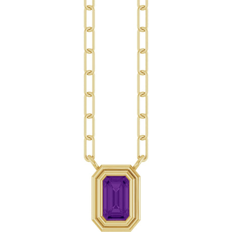 14K Gold Natural Amethyst Round Bezel-Set Necklace - Yellow Gold