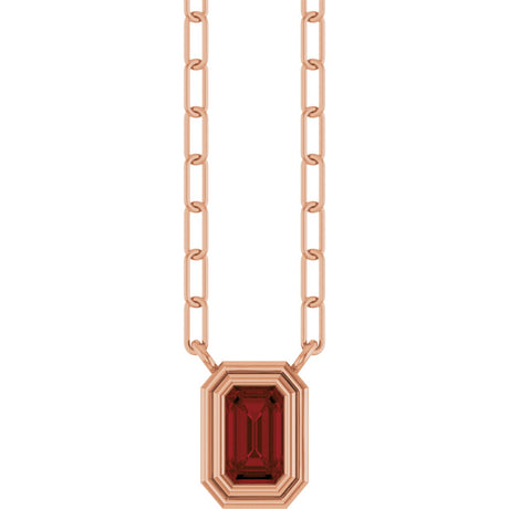 14K Gold Natural Mozambique Garnet Round Bezel-Set Necklace - Rose Gold