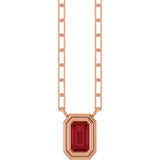 14K Gold Emerald Natural Ruby Round Bezel-Set Necklace - Rose Gold