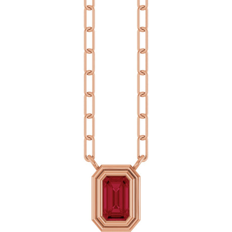 14K Gold Emerald Natural Ruby Round Bezel-Set Necklace - Rose Gold