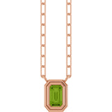 14K Gold Natural Peridot Round Bezel-Set Necklace - Rose Gold