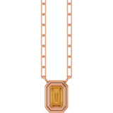 14K Gold Natural Citrine Round Bezel-Set Necklace - Rose Gold