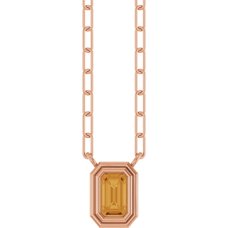 14K Gold Natural Citrine Round Bezel-Set Necklace - Rose Gold
