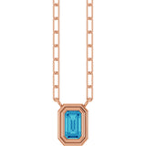 14K Gold Natural Blue Zircon Round Bezel-Set Necklace - Rose Gold