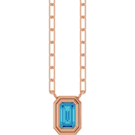 14K Gold Natural Blue Zircon Round Bezel-Set Necklace - Rose Gold