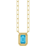 14K Gold Natural Aquamarine Round Bezel-Set Necklace - Yellow Gold