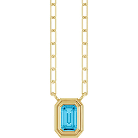 14K Gold Natural Aquamarine Round Bezel-Set Necklace - Yellow Gold