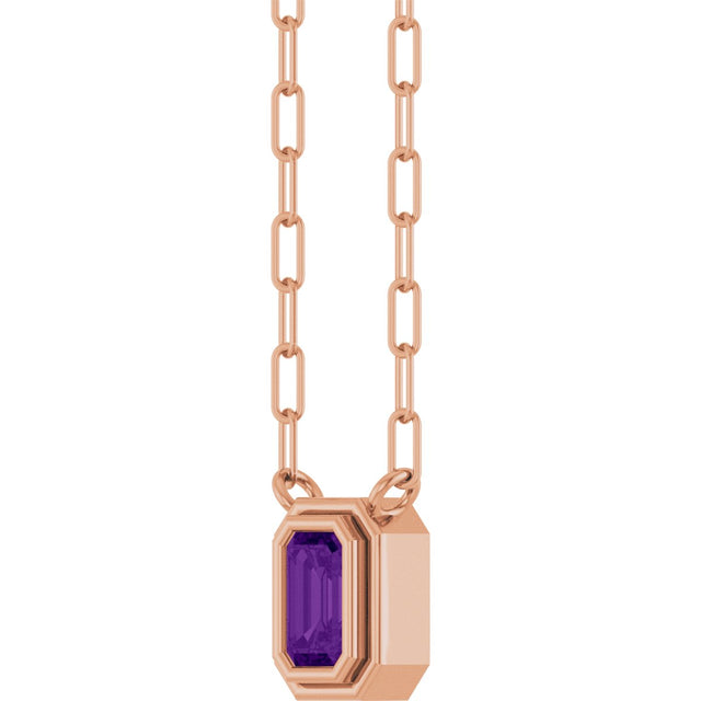 14K Gold Natural Amethyst Round Bezel-Set Necklace - Rose Gold - view 2