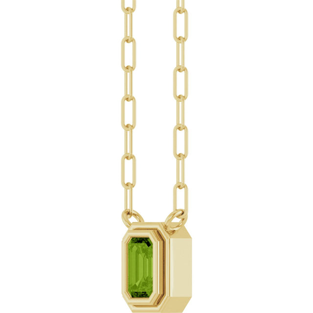 14K Gold Natural Peridot Round Bezel-Set Necklace - Yellow Gold - view 2
