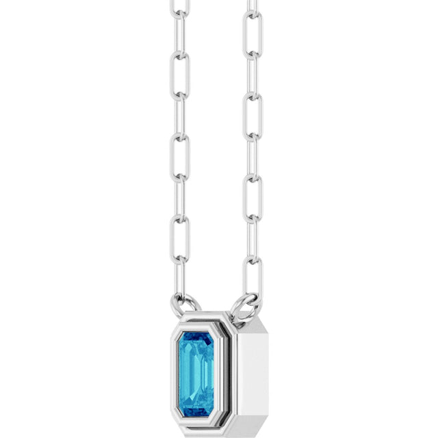 14K Gold Natural Blue Zircon Round Bezel-Set Necklace - White Gold - view 2